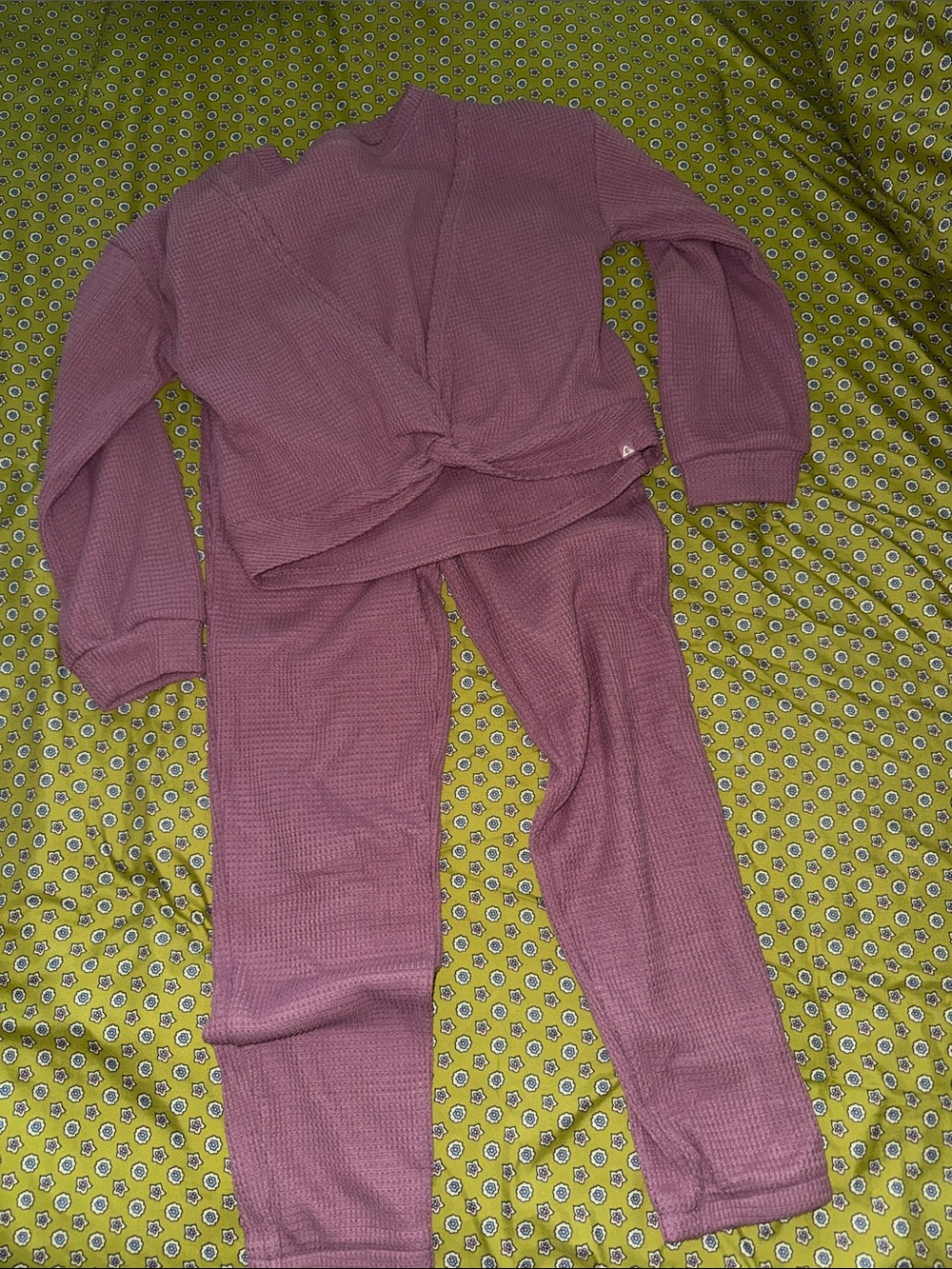 Kids Waffle Knit Matching Set in Mauve - Brand Unspecified